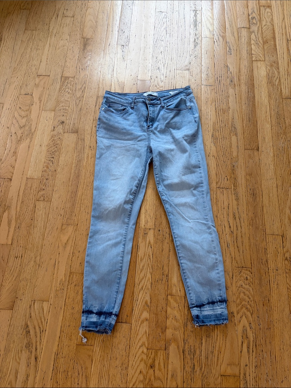 Judy Blue Light Blue Tie-Dye Hem Skinny Jeans
